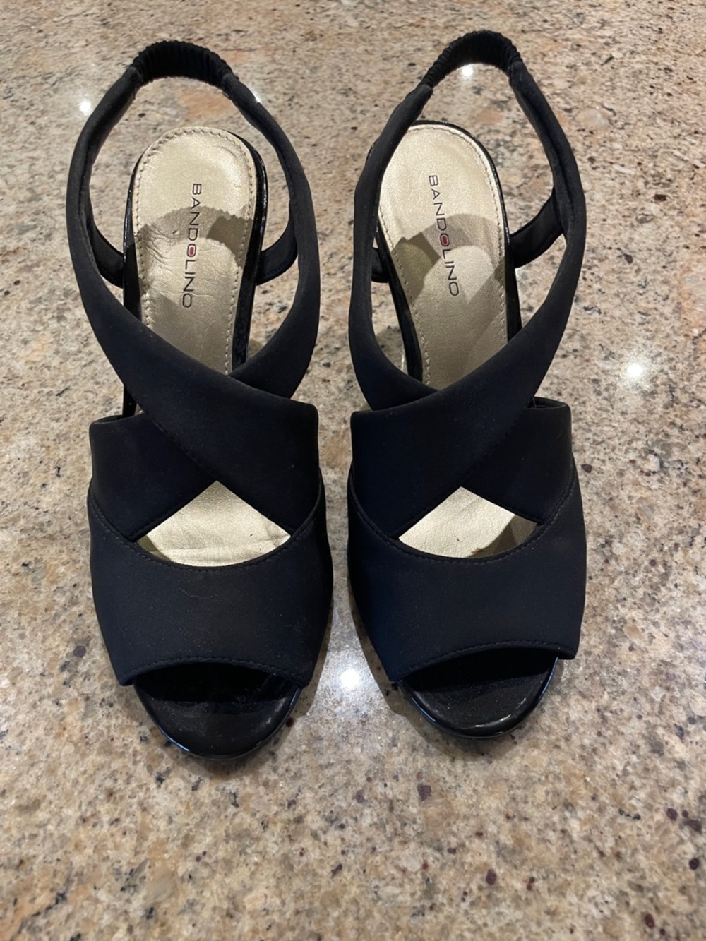 Bandolino Black Crisscross Peep-Toe Slingback Heels